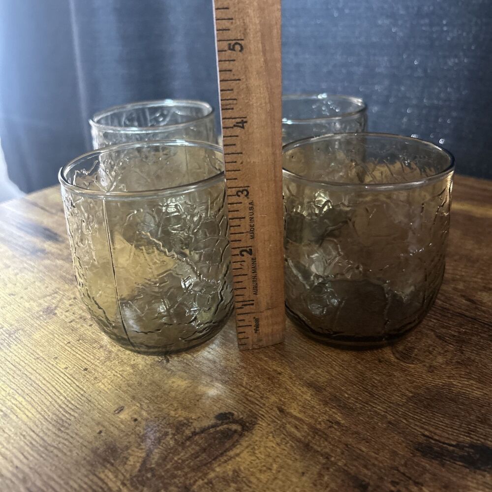 Anchor Hocking Sherwood Spicy Brown on the Rocks set of four Short Glasses 70’s - Picture 8 of 10
